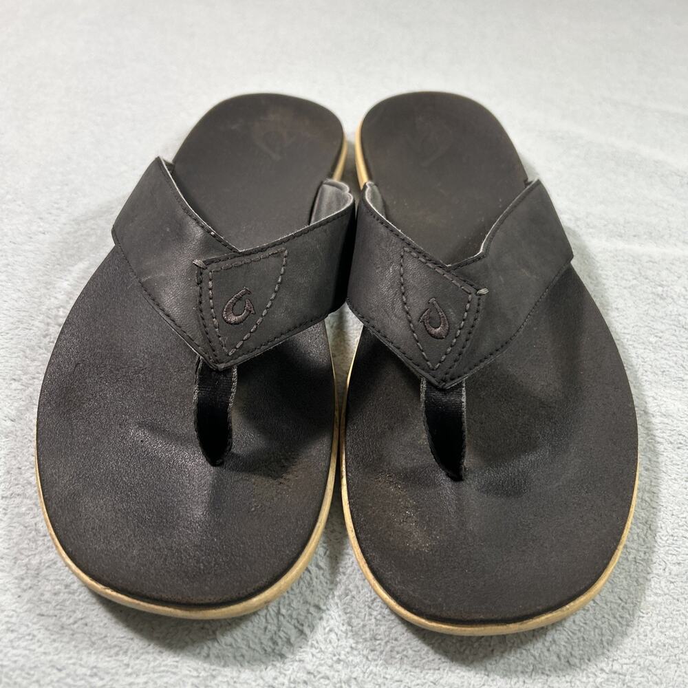 Olukai Kukulu Poi Ohana Flip Flops Mens 14 Thong Beach Black Hawaiian